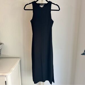 H&M Women’s Sleeveless Ribbed Knit Bodycon Midi Dress w/ Side Slits, Black, XS
